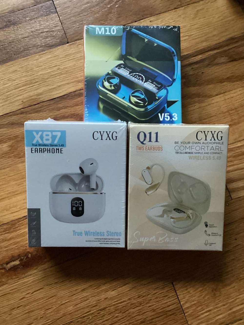 Three sets of headphones.  Steal package